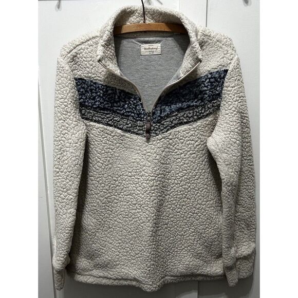 Tops - Weatherproof 1/4 Zip  Small Cozy Pullover Faux Sherpa‎ Cream Blue Gray Chevron